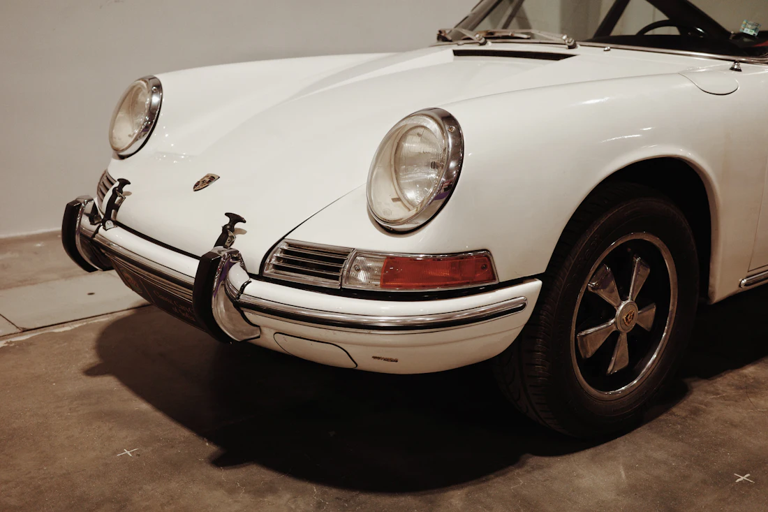 Classic white Porsche 911 front detail